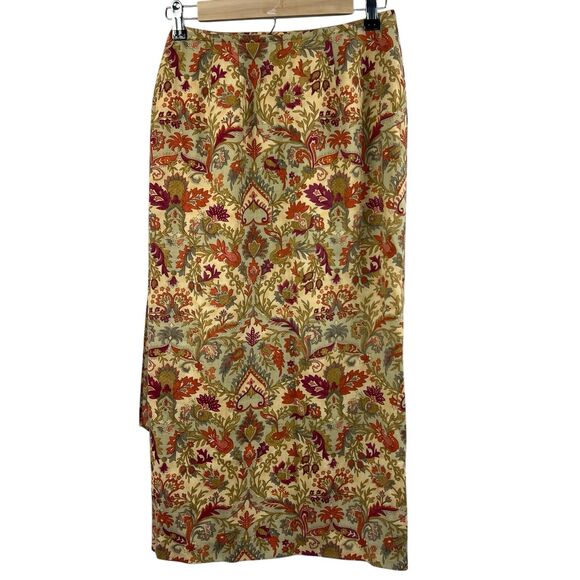 Talbots Vintage Tan Orange Floral Wrap Long Skirt Size 2 Wool - Picture 11 of 16